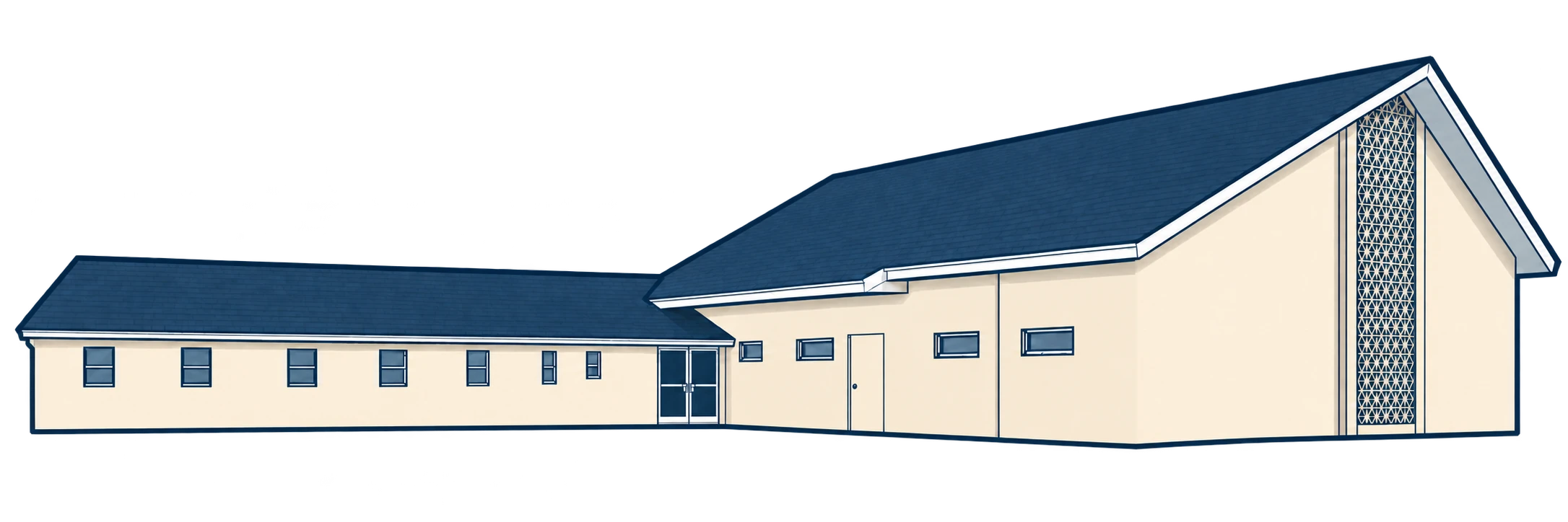Minimal illustration of the full Immanuel Baptist Church building, with its long left wing and tall right gable